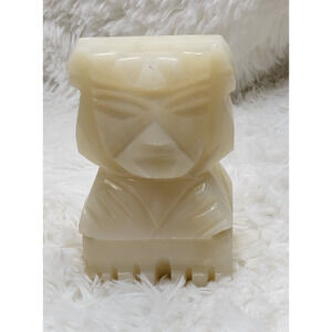 Vintage Mayan Tiki God Heavy Stone Cream Hand Carved Onyx Bookend 5.5" ONE ONLY